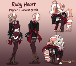 Size: 2875x2500 | Tagged: safe, artist:floofyfoxcomics, oc, oc only, oc:peppermint mocha (pegasusjedi), pegasus, pony, equestria girls, clothes, dress, female, high res, mare, reference sheet, solo, stockings, thigh highs