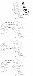 Size: 768x1732 | Tagged: safe, artist:sintakhra, gallus, ocellus, griffon, tumblr:studentsix, fourth wall, monochrome