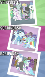 Size: 640x1079 | Tagged: safe, edit, edited screencap, screencap, amethyst star, bruce mane, candy mane, carrot top, cloud kicker, coco crusoe, doctor whooves, fancypants, fine line, golden harvest, lyra heartstrings, maxie, meadow song, minuette, orion, rainbow dash, rainbowshine, rarity, shooting star (character), soarin', sparkler, spike, sweetie belle, dragon, pegasus, pony, unicorn, a canterlot wedding, bridesmaid dress, clothes, compilation, dancing, dress, female, flower girl, image macro, male, meme, party, photo, raripants, shipping, soarindash, spikebelle, straight, wonderbolts dress uniform