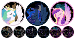 Size: 1000x514 | Tagged: safe, artist:lifyen, princess cadance, princess celestia, princess luna, alicorn, pony, badge, princess