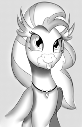 Size: 1197x1849 | Tagged: safe, artist:sintakhra, silverstream, classical hippogriff, hippogriff, tumblr:studentsix, bust, cute, diastreamies, grayscale, happy, jewelry, monochrome, necklace, portrait, silly, smiling, solo, tongue out