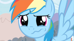 Size: 750x422 | Tagged: safe, screencap, rainbow dash, pegasus, pony, the super speedy cider squeezy 6000, animated, crying, eye shimmer, loop, solo, teary eyes, wavy mouth