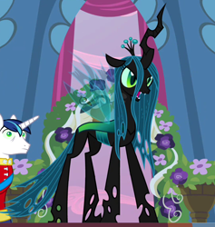 Size: 540x570 | Tagged: safe, screencap, queen chrysalis, shining armor, changeling, changeling queen, pony, unicorn, a canterlot wedding, female, open mouth