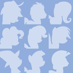 Size: 894x894 | Tagged: safe, artist:lahirien, derpibooru import, applejack, doctor whooves, fluttershy, pinkie pie, rainbow dash, rarity, trixie, twilight sparkle, zecora, earth pony, pegasus, pony, unicorn, zebra, avatar, male, monochrome, silhouette, simple background, stallion, youtube