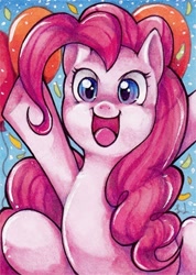 Size: 300x422 | Tagged: safe, artist:greyradian, pinkie pie, pony, balloon, confetti, cute, diapinkes, looking at you, open mouth, solo