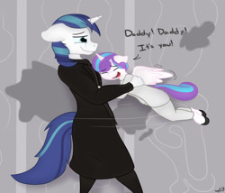 Size: 1280x1097 | Tagged: safe, artist:theimmortalwolf, princess flurry heart, shining armor, anthro, unguligrade anthro, crossover, dishonored, father and child, father and daughter, male, parent and child