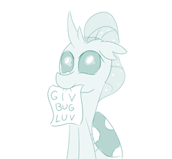 Size: 1102x1023 | Tagged: safe, artist:sintakhra, ocellus, changedling, changeling, tumblr:studentsix, bronybait, cute, cuteling, diaocelles, mouth hold, note, nothing but a cute changeling, simple background, sintakhra is trying to murder us, sitting, smiling, solo, tumblr, white background