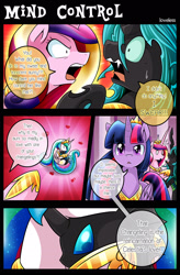 Size: 1500x2283 | Tagged: safe, artist:vavacung, princess cadance, princess celestia, queen chrysalis, twilight sparkle, twilight sparkle (alicorn), oc, alicorn, changeling, changeling queen, pony, comic:to love alicorn, comic, female, mare