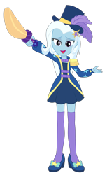 Size: 1409x2300 | Tagged: safe, artist:ponyalfonso, derpibooru import, trixie, better together, equestria girls, street magic with trixie, clothes, dress, female, hat, looking at you, magician outfit, open mouth, request, simple background, solo, sword, transparent background, vector, weapon