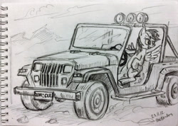 Size: 1024x729 | Tagged: safe, artist:agm, rainbow dash, pegasus, pony, car, jeep, joyride, sketch