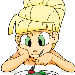 Size: 800x800 | Tagged: safe, artist:redge, artist:thelivingmachine02, applejack, human, clothes, female, humanized, simple background, solo, transparent background, younger