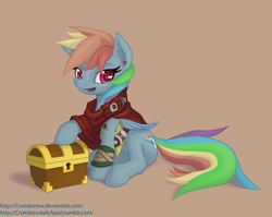 Size: 3407x2715 | Tagged: safe, artist:crombiettw, rainbow dash, pegasus, pony, chest, fantasy, fire emblem, rpg, solo, thief