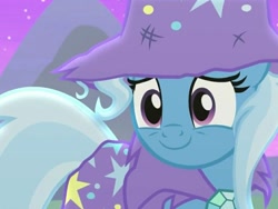 Size: 1024x768 | Tagged: safe, derpibooru import, screencap, trixie, pony, unicorn, no second prances, cape, clothes, cropped, female, hat, mare, trixie's cape, trixie's hat