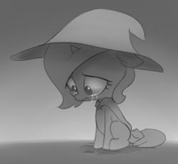 Size: 894x827 | Tagged: safe, artist:zippysqrl, derpibooru import, trixie, pony, unicorn, crying, cute, diatrixes, female, filly, grayscale, hugs needed, mare, monochrome, sad, solo, the little magician