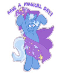 Size: 1280x1432 | Tagged: safe, artist:kittycoot, derpibooru import, trixie, pony, unicorn, armpits, biologically justified underarm fluff, bipedal, cape, chest fluff, clothes, hat, lidded eyes, smiling, solo, trixie's cape, trixie's hat