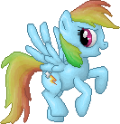 Size: 133x137 | Tagged: safe, artist:jamesmrusch, rainbow dash, pegasus, pony, blue coat, female, mare, multicolored mane, pixel art, solo, sprite