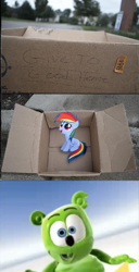 Size: 814x1584 | Tagged: safe, rainbow dash, pegasus, pony, fanfic:my little dashie, abomination, dashie meme, evil people finding dash meme, exploitable meme, gummibar, gummy bear, meme