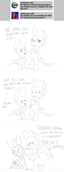 Size: 1152x3074 | Tagged: safe, artist:sintakhra, smolder, spike, dragon, tumblr:studentsix, ask, monochrome, reupload, tumblr, winged spike