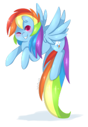 Size: 900x1304 | Tagged: safe, artist:xeella, rainbow dash, pegasus, pony, blushing, cute, dashabetes, female, mare, one eye closed, simple background, smiling, solo, transparent background, wink