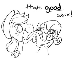 Size: 577x471 | Tagged: safe, artist:ponygoggles, applejack, rarity, earth pony, pony, unicorn, face licking, female, lesbian, licking, monochrome, mud mask, rarijack, shipping, tongue out