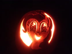 Size: 3072x2304 | Tagged: safe, artist:pwnyville, pinkie pie, earth pony, pony, grin, jack-o-lantern, looking at you, pumpkin, smiling, solo, sparkles