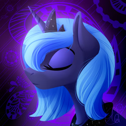 Size: 2000x2000 | Tagged: safe, artist:kary-draws, princess luna, alicorn, pony, bust, color porn, eyes closed, portrait, s1 luna, solo