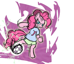 Size: 2431x2094 | Tagged: safe, artist:misterbrony, pinkie pie, pony, bipedal, clothes, football, shirt, shorts