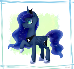 Size: 1609x1505 | Tagged: safe, artist:alexisthecreep13, princess luna, alicorn, pony, lineless, raised hoof, solo