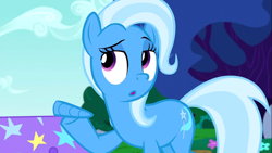 Size: 1366x768 | Tagged: safe, artist:dtkraus, derpibooru import, edit, edited edit, edited screencap, editor:slayerbvc, screencap, trixie, unicorn, no second prances, :o, detachable horn, female, goddammit kraus, hoof hold, horn, mare, modular, open mouth, solo, underhoof