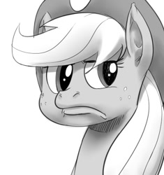 Size: 451x480 | Tagged: safe, artist:sunibee, applejack, earth pony, pony, female, mare, monochrome, solo