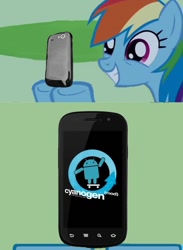 Size: 564x770 | Tagged: safe, rainbow dash, pegasus, pony, android, cellphone, cyanogenmod, exploitable meme, meme, phone, tv meme