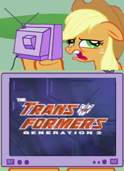 Size: 364x499 | Tagged: safe, applejack, earth pony, pony, exploitable meme, meme, transformers, transformers generation 2, tv meme