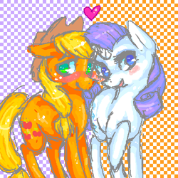 Size: 400x400 | Tagged: source needed, safe, artist:butterfly-pants, applejack, rarity, earth pony, pony, unicorn, blushing, female, lesbian, rarijack, shipping