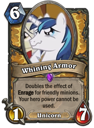 Size: 400x543 | Tagged: safe, screencap, shining armor, pony, unicorn, card, crying, exploitable meme, hearthstone, liquid pride, male, meme, meta, stallion, trading card, warcraft, whining armor