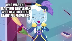 Size: 1280x720 | Tagged: safe, derpibooru import, edit, edited screencap, screencap, trixie, better together, equestria girls, street magic with trixie, caption, image macro, meme, text, trixie yells at everything