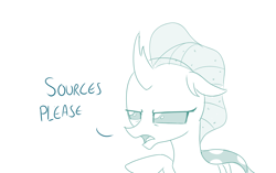 Size: 1186x744 | Tagged: safe, artist:sintakhra, ocellus, changedling, changeling, tumblr:studentsix, bust, citation needed, female, ocellus is not amused, reaction image, simple background, solo, suspicious, unamused, unconvinced, white background