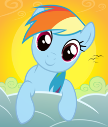 Size: 6000x7000 | Tagged: safe, artist:caliazian, rainbow dash, bird, pegasus, pony, the ticket master, .ai available, .svg available, absurd resolution, cloud, inspired, looking at you, morning, solo, sun, vector