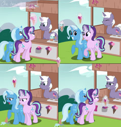 Size: 1864x1960 | Tagged: safe, artist:maedel2000, derpibooru import, starlight glimmer, trixie, oc, pony, unicorn, comic, dropped ice cream, female, food, ice cream, ice cream cone, ice cream shop, mare