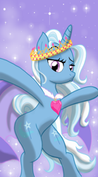 Size: 1000x1800 | Tagged: safe, artist:theroyalprincesses, derpibooru import, trixie, pony, unicorn, both cutie marks, crown, female, jewelry, mare, pouting, queen, raised eyebrow, rearing, solo