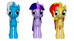 Size: 686x388 | Tagged: safe, derpibooru import, sunset shimmer, trixie, twilight sparkle, pony, unicorn, pony creator, 3d, ponylumen