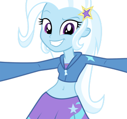 Size: 1280x1201 | Tagged: safe, artist:ponyalfonso, derpibooru import, trixie, equestria girls, belly button, clothes, cropped hoodie, midriff, short shirt, simple background, skirt, solo, sports bra, transparent background, vector