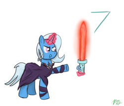 Size: 841x716 | Tagged: safe, artist:pacificgreen, derpibooru import, trixie, pony, unicorn, alicorn amulet, crossover, female, lightsaber, mare, star wars, weapon