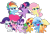 Size: 1085x737 | Tagged: safe, artist:emeraldblast63, derpibooru import, applejack, fluttershy, pinkie pie, rainbow dash, rarity, spike, starlight glimmer, sunset shimmer, trixie, twilight sparkle, twilight sparkle (alicorn), alicorn, dragon, earth pony, pegasus, pony, unicorn, g4, my little pony: pony life, bipedal, chibi, g4 to g4.5, mane seven, mane six, simple background, transparent background