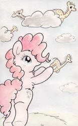 Size: 737x1188 | Tagged: safe, artist:slightlyshade, pinkie pie, earth pony, pony, giraffes, solo, traditional art