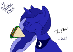 Size: 4900x3500 | Tagged: safe, artist:thejbw, princess luna, alicorn, pony, absurd resolution, eating, food, sandwich, simple background, solo, transparent background