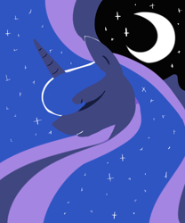 Size: 1000x1200 | Tagged: safe, artist:gintoki23, princess luna, alicorn, pony, bust, eyes closed, flowing mane, moon, night, portrait, solo, stars