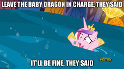 Size: 888x499 | Tagged: safe, screencap, princess cadance, alicorn, pony, princess spike (episode), die hard, exploitable meme, flood, meme, memegenerator, solo, water