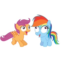 Size: 960x902 | Tagged: safe, rainbow dash, scootaloo, pegasus, pony, one bad apple, derp, simple background, white background