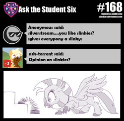 Size: 800x777 | Tagged: safe, artist:sintakhra, silverstream, classical hippogriff, hippogriff, tumblr:studentsix, cute, diastreamies, female, grayscale, hypnosis, hypnotized, monochrome, slinky, solo, stairs
