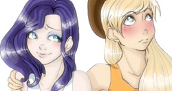 Size: 694x368 | Tagged: safe, artist:melisandreofasshai, applejack, rarity, female, humanized, lesbian, rarijack, shipping